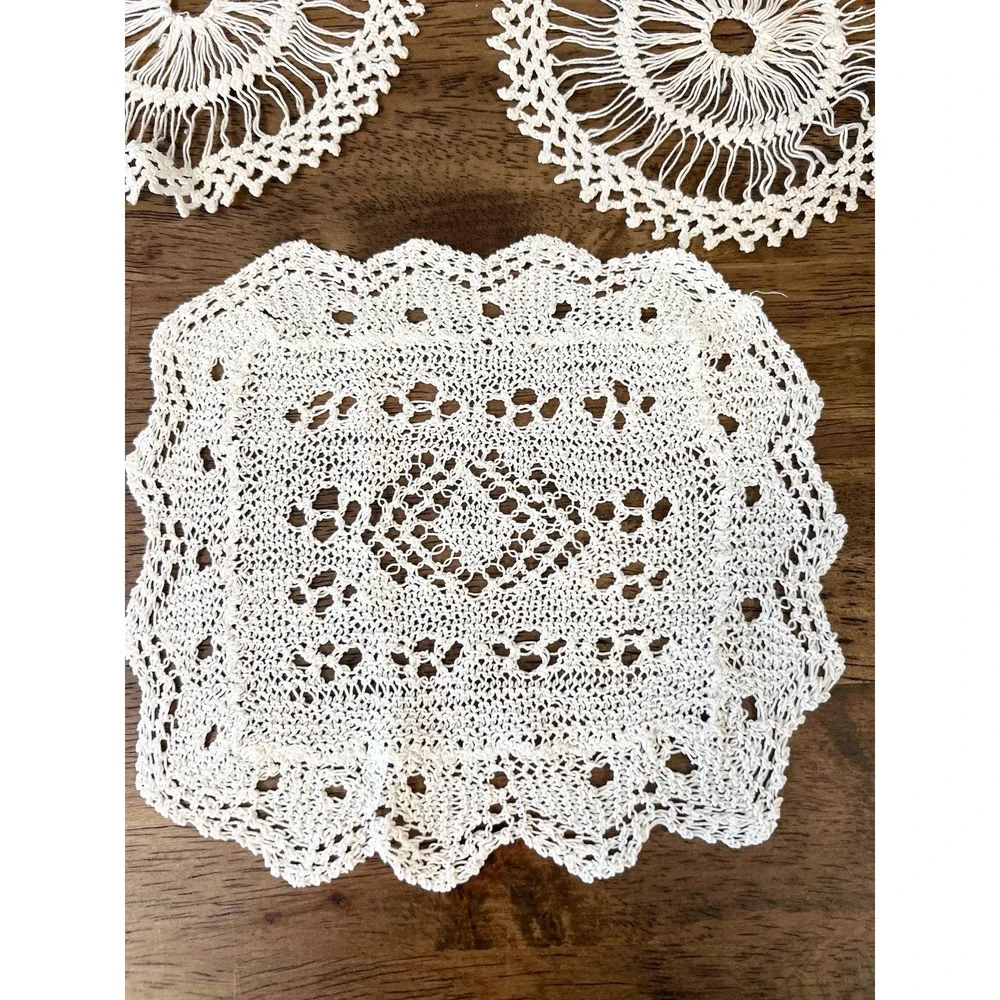 Three unique vintage doilies crochet work Grannycore Cottagecore artisan‎